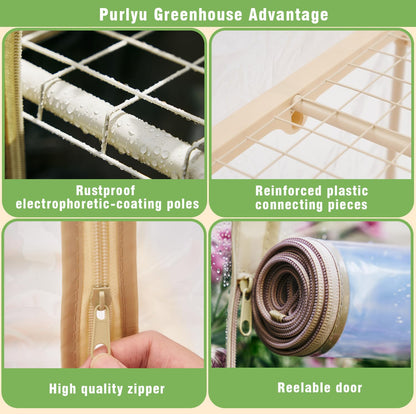 Purlyu Garden 50% Extra Wide Mini Greenhouse 5 Tier Portable Plant Green House 40 in Wide -Sturdy Gardening Shelves with PE Cover & Roll-Up Zipper Door-19″W. x 40″L. x63″H(PLGH1005OWP)