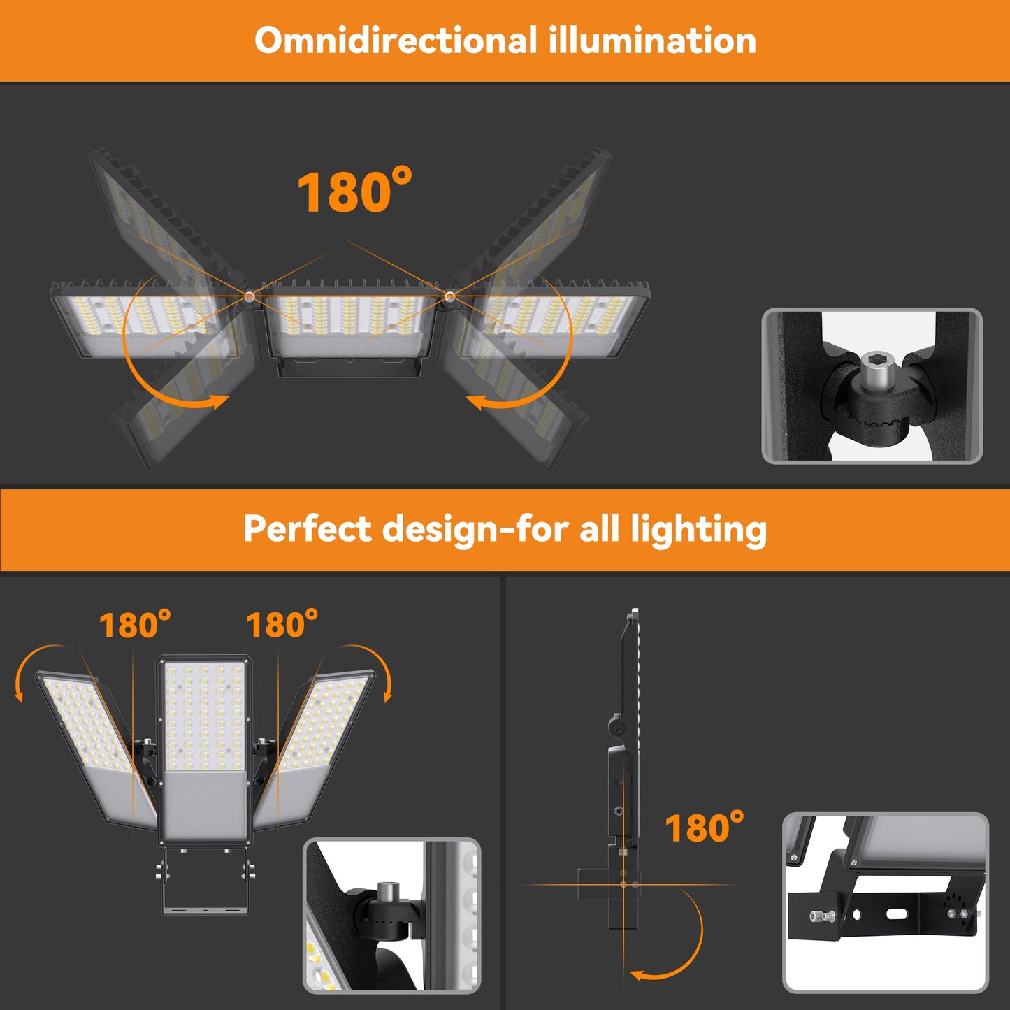 300W Upgraded LED Parking Lot Light with Photocell 45000lm 5000K, ETL, IP66 Waterproof Adjustable 3-Head Commercial Lighting Outdoor, Trunnion Mount, Flood Lights for Roadways, Driveways(2 Pack)