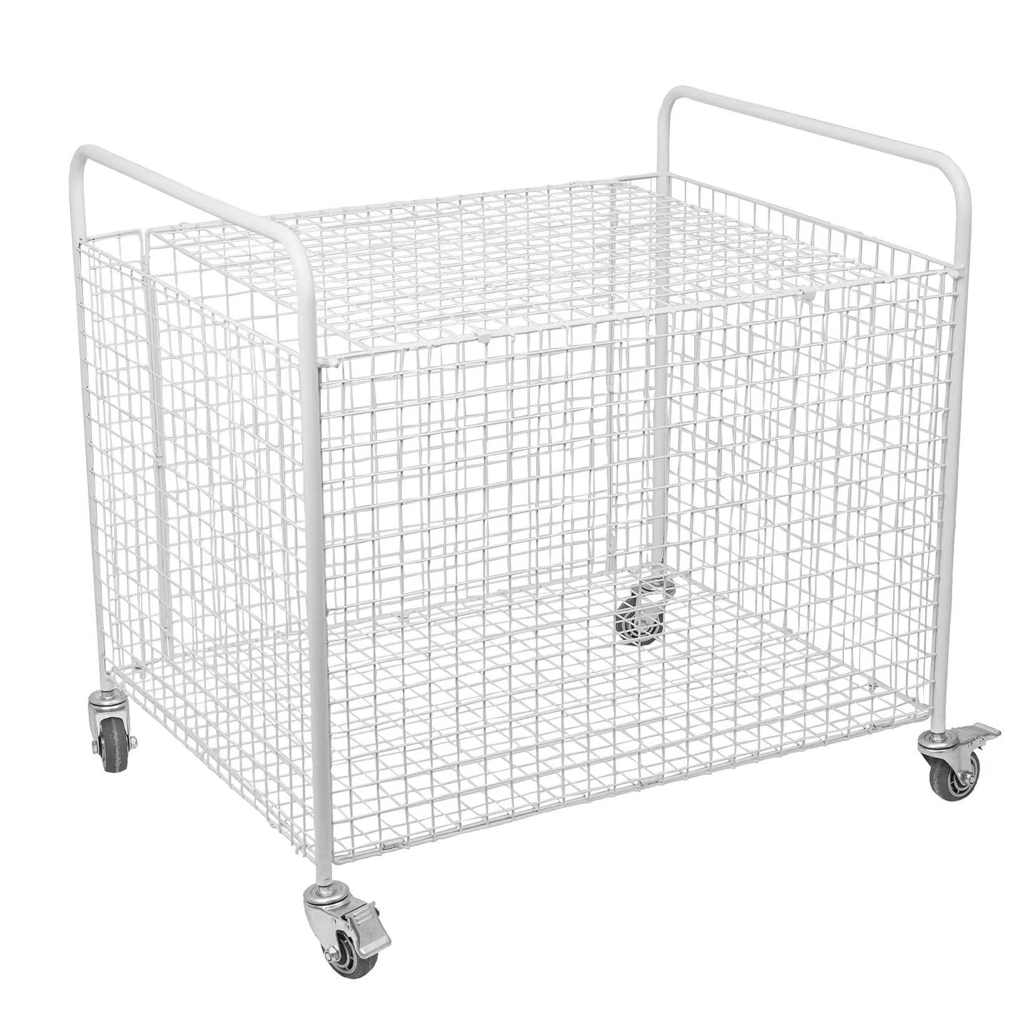 ExoLiry Metal Basketball Rolling Cart Sports Equipment Storage Wheel Basket White Athletic Portable Lockable Cage Raised Handle Gym Home Garage School Court Field Football Soccer Ball Volleyball Bat