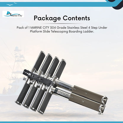MARINE CITY 4-Step Telescoping Swim Platform Ladder – 304 Stainless Steel, Flip-Up Design, Anti-Slip Steps, 42" Pull-Out Length for Boats & Marine Use (Pack of 1)