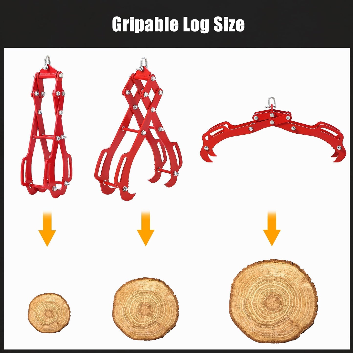 GarveeHome 36 in Logging Tongs with 4 Claws, Log Grapple Hook for Timber and Firewood, 360 Degree Swivel, Heavy Steel Log Grabber for Tractor, Skidder, Material Handling, 3000 LB Capacity, Red