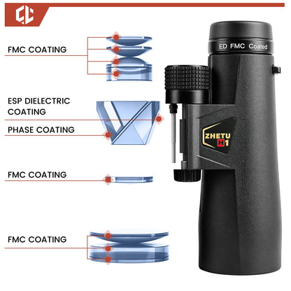 ED 10x50 Professional Binoculars for Adults High Powered, Fully Multi-Coated Lenses, Super Bright BAK4 Prism Waterproof Compact Binoculars for Bird Watching Hunting Stargazing Hiking Cruise Travel