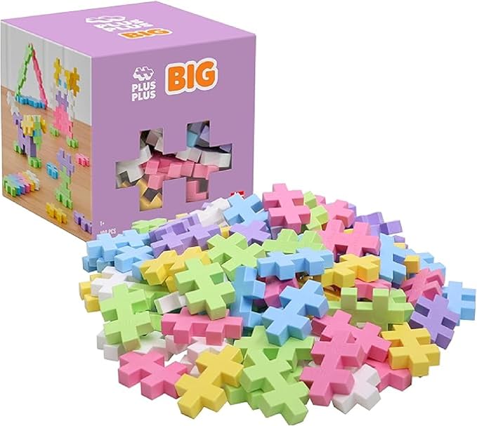 Plus Plus Big - Open Play Set - 100 Piece - Pastel Color Mix Construction Building Stem/Steam Toy Interlocking Large Puzzle Blocks for Toddlers and Preschool
