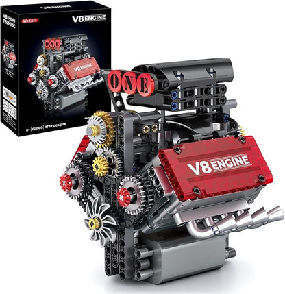 V8 Engine Building SetV8 Engine Model kit that RunBuild Your Own STEM Mini V8 Model Engine Kit with Battery and Motor8-Cylinder Car Engine Building Engineering Toys for Kids Adults(478PCS)