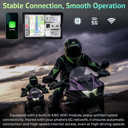 5 Inch Motorcycle CarPlay & Android Auto Display – IP67 Waterproof Touchscreen, Dual Bluetooth, TF Card, GPS Navigation, Voice Control, Universal Mount – APHQUA 522