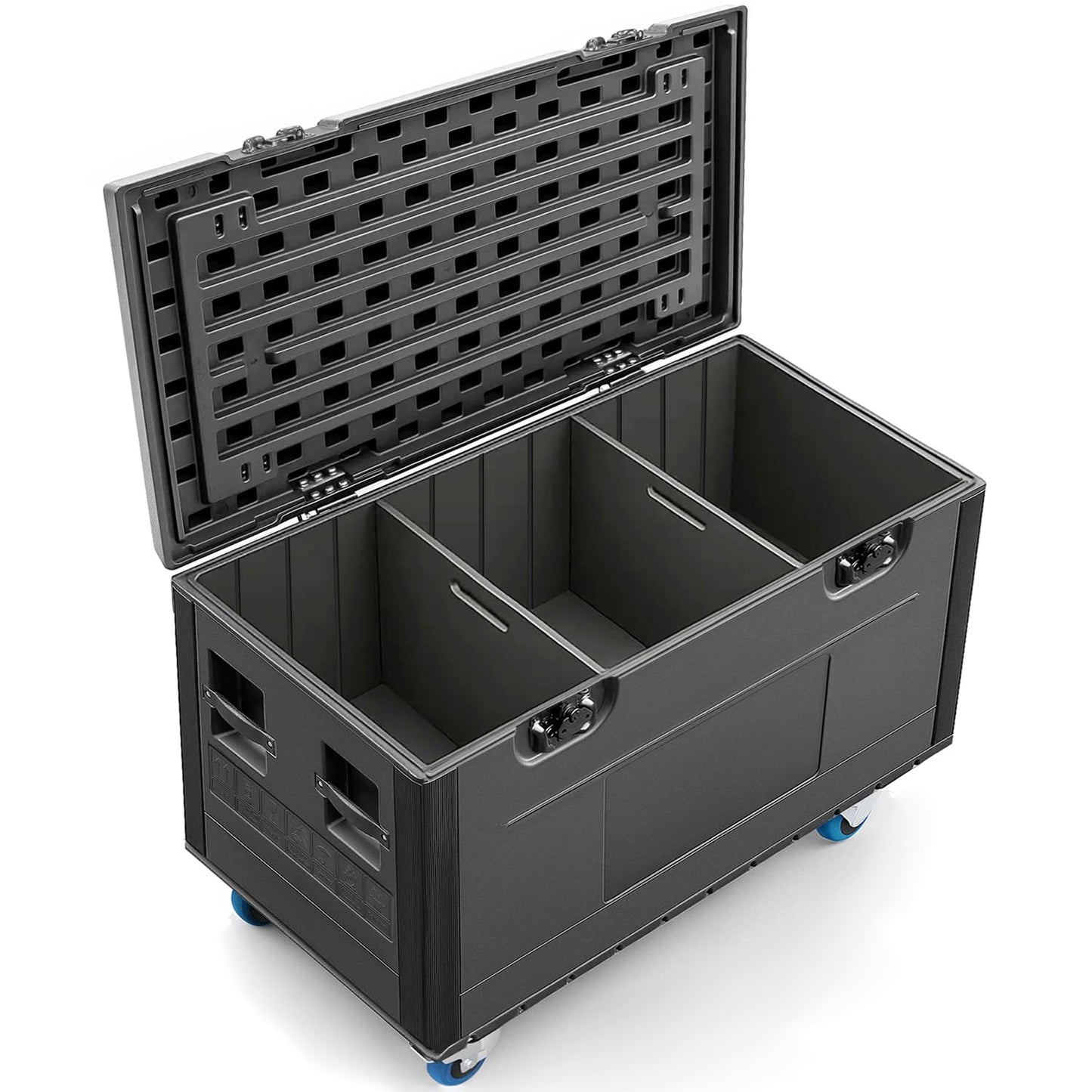 Diandian Cable Trunk Road Case with Wheels and Divider, 44" x 22" x 24" Stackable Heavy Duty ATA Rolling Utility Road Case, for Pro Audio & DJ Equipment Storage, Transport for Touring with Casters