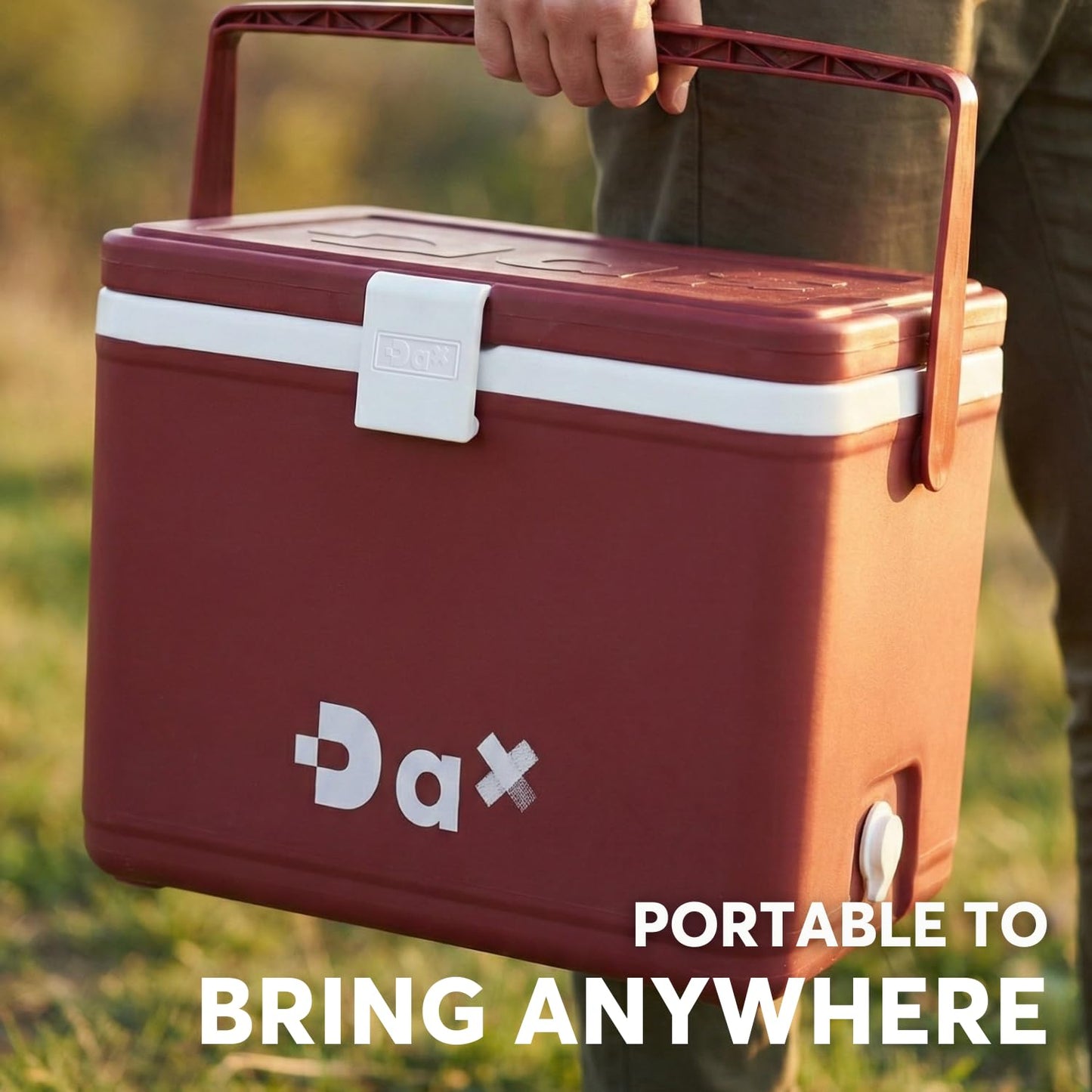 DA 12/26 Quart Small Portable Hard Cooler Ice Chest with Carry Handle, Keep Cool Up to 72 Hours, Lightweight Insulated Cooler for Lunch, Picnics, Camping, Travel (26QT Burgundy)