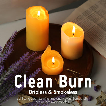 Natural Beeswax Candles 4 Packs, Beeswax Pillar Candles with 140 Hours Burn Time, Organic Emergency Candle Long Burning for Home Room, Smokeless & Dripless, 2x4 inch
