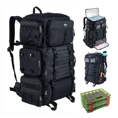 Goture Fishing Backpack with Cooler, 72L 600D Tackle Backpack Included 4 3700 Tackle Boxes, Dry & Wet Split Compartment, Large Fishing Tackle Bag with Rod Holders,Rain Cover for Travel Camping Hiking