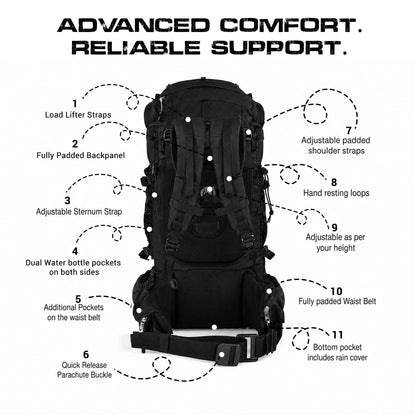 Stikage Expedition 80L Internal Frame Hiking Backpack for Men and Women – Lightweight Waterproof Trekking & Camping Backpack with Rain Cover – Adjustable Back Length, Hydration Bladder Compatible