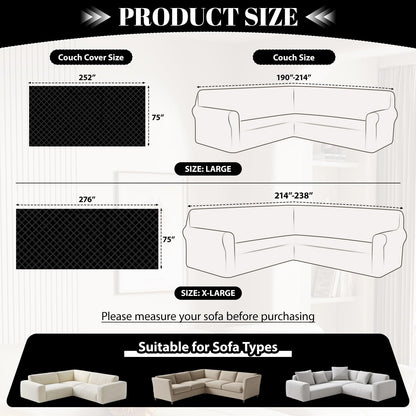 HYZOTEX Waterproof Sectional Couch Covers Sectional Sofa Cover L Shaped Corner Sofa Slipcovers Blanket for Dogs Pets Washable Jacquard Quilted L Shape Furniture Protector (75x276 in, Charcoal Black)