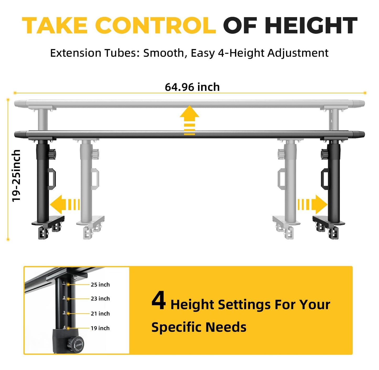 TRUMGETA Ladder Rack for Truck, 800 LBS Capacity Truck Bed Rack, 19"-25" Height-Adjustable Aluminum Truck Ladder Racks, Fit for Medium-Size Pickup Toyota Tacoma Jeep Gladiator with Bed Rail