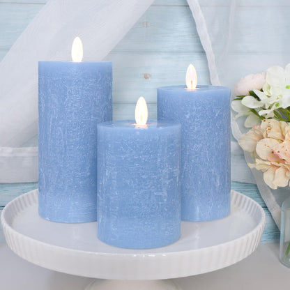 Seaglass Battery Flameless LED Candle, Silver Blue Flickering Pillar Timer, Remote Control, Unscented Real Wax