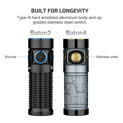 OLIGHT Baton4 Rechargeable EDC Flashlight, LED Pocket Light 1300 Lumens with Magnetic Charging Cable, Powerful Bright IPX8 Waterproof for Home, Camping and Emergencies Bundle with Regal Blue