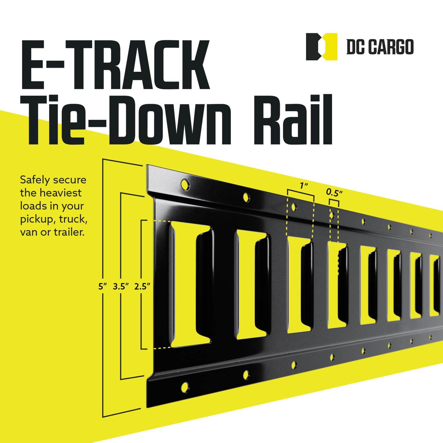 DC Cargo Mall E Track Tie Down Rail Kit 8' (5 Pack) for Garages, Vans, Trailers, Motorcycle Tie Downs, ATV Mountings - Powder-Coat Black - Secure Cargo & Heavy Loads Up to 2,000 lbs