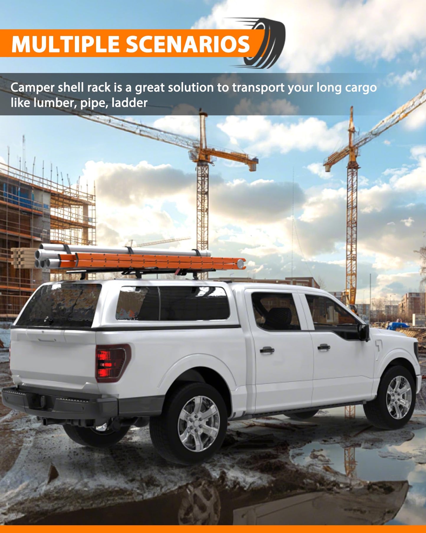 MELIPRON 60" Truck Topper Roof Rack for Pickup Truck Cap, Heavy Duty Aluminum Camper Shell Ladder Rack for Kayak/Canoe, 500lbs, Drilling Required