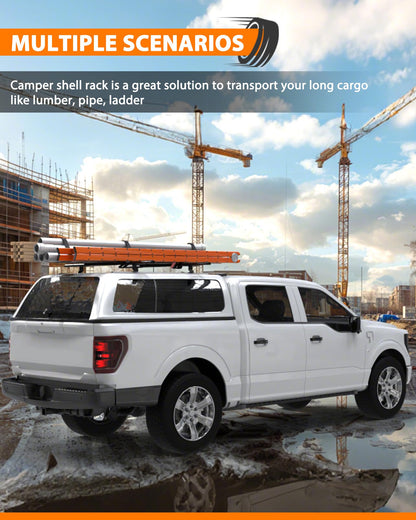 MELIPRON 60" Truck Topper Roof Rack for Pickup Truck Cap, Heavy Duty Aluminum Camper Shell Ladder Rack for Kayak/Canoe, 500lbs, Drilling Required