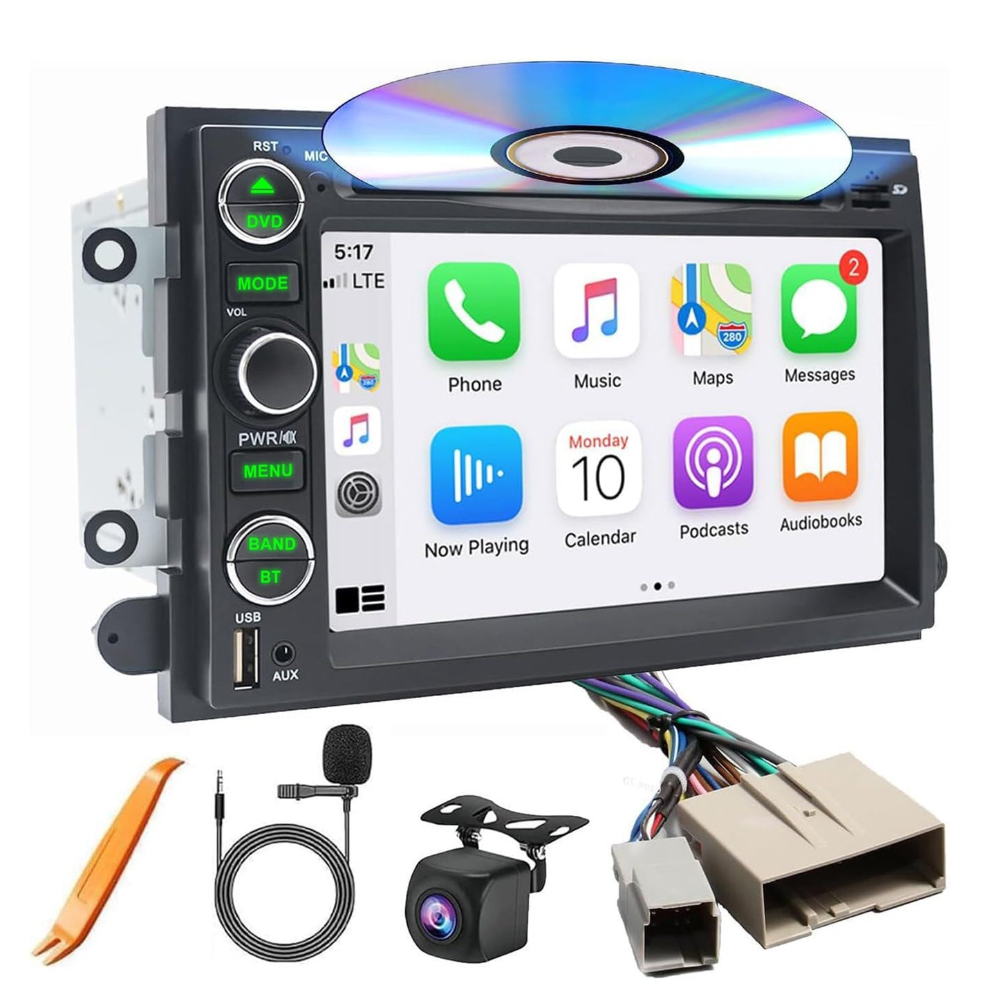 Car Radio Stereo CD DVD Wireless CarPlay Andriod Auto Navi with Camera SWC for Ford F150/F250/F350 2004-2014 /Mustang Edge Explorer Expedition E150 E250 /Mercury Milan/Lincoln Navigator Mark LT