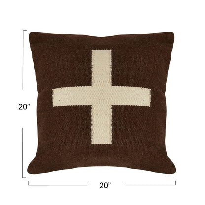 Creative Co-Op Swiss Cross Cotton Wool Throw Natural Pillow, std, Cream and Black