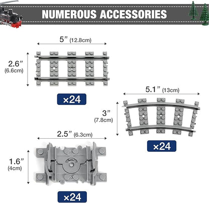 Classic City Train Tracks 72 Pieces Railroad Track with 24 Flexible 24 Curved and 24 Straight Tracks Train Expansion Accessories Compatible with All Major Brands Train Tracks