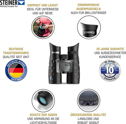 Steiner BluHorizons 10x26 Binoculars - Unique Lens Technology, Eye Protection, Compact, Lightweight - Ideal for Outdoor Activities and Sporting Events