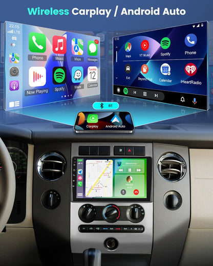 4+64G Android Car Stereo for Ford Expedition 2007-2014 (Manual A/C) - 9 Inch Touchscreen Radio with Wireless Carplay, Android Auto, 5GHz WiFi, GPS, 32EQ DSP, SWC, Mirror Link + AHD Backup Camera
