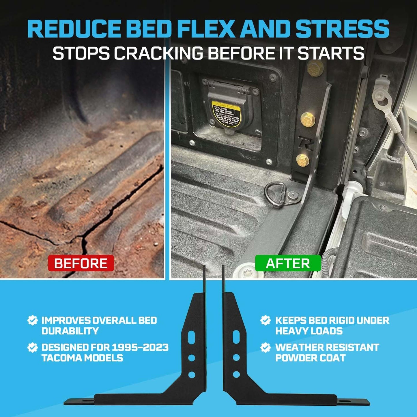 Pair of Bed Channel Stiffeners for 1995-2023 Toyota Tacoma | Made in the USA | Truck Bed Reinforcement | 1st, 2nd, 3rd Gens | Rago Fabrication