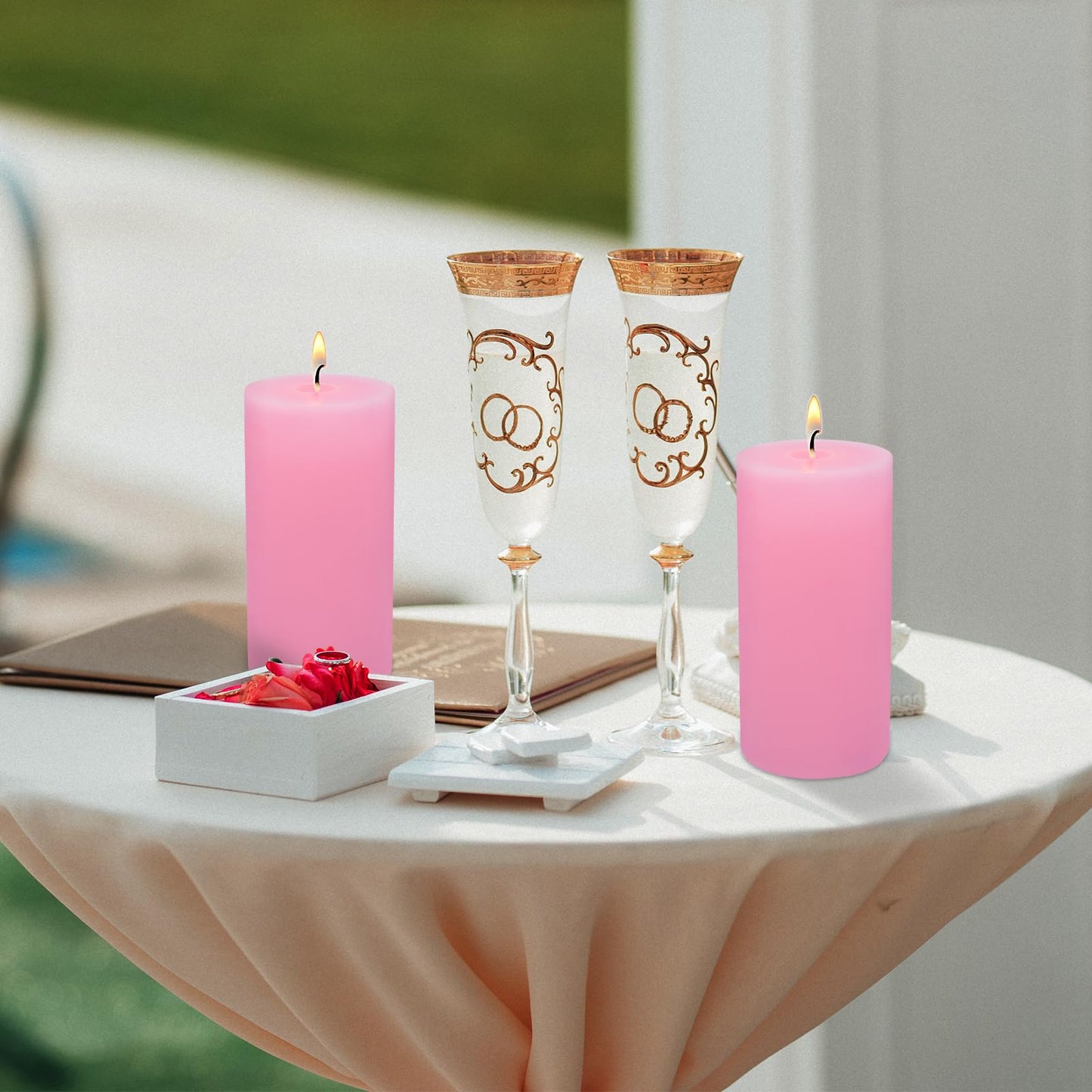 Hand Pink 2.8x6 Pillar Candles Set of 3 - Rustic Unscented No Drip Wax Candles for Home Decor, Weddings, Centerpieces