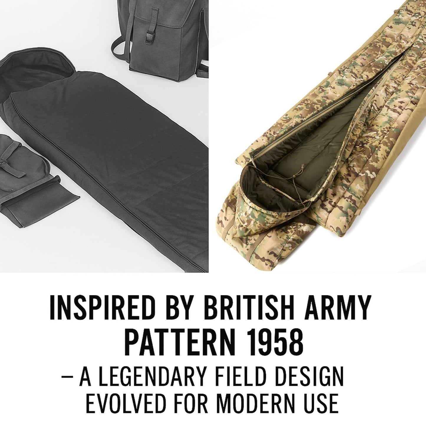 MT British Army Pattern 1958 Style Sleeping Bag – Military Tactical Roll-up Sleep System with Compression Sack, Waterproof & Warm, Outdoor Survival Gear Multi-Terrain