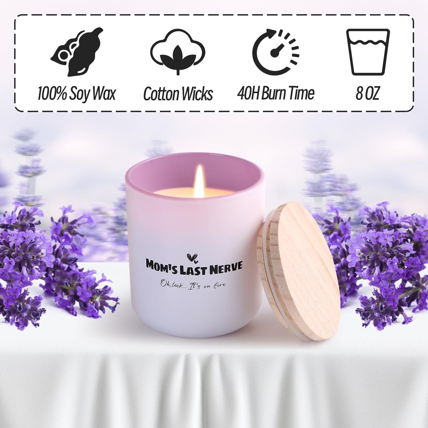 Mom's Last Nerve Funny Gifts Candle for Mom, Lavender Scented Candle from Daughter Son, Soy Wax Jar Candles Long Lasting Mother's Day