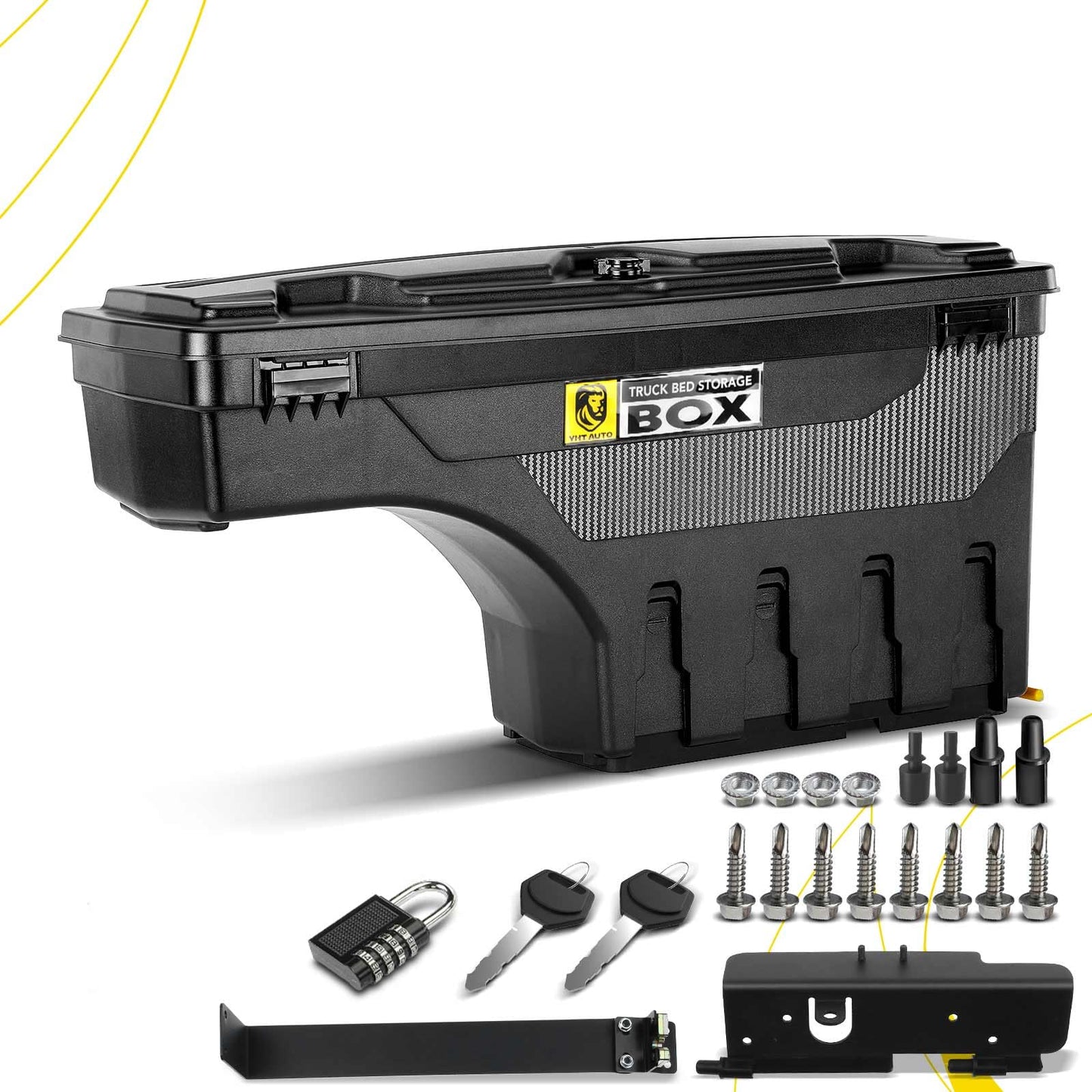 YHTAUTO Truck Bed Storage Tool Box Lockable Compatible with 1999-2016 Ford F-250 F-350 Super Duty, Passenger Side, Without Bed Rail Storage, Swing Waterproof Wheel Well Toolbox