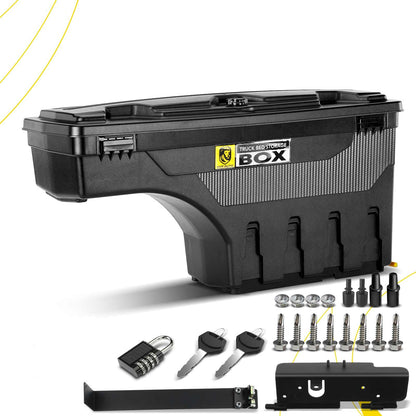 YHTAUTO Truck Bed Storage Tool Box Lockable Compatible with 1999-2016 Ford F-250 F-350 Super Duty, Passenger Side, Without Bed Rail Storage, Swing Waterproof Wheel Well Toolbox