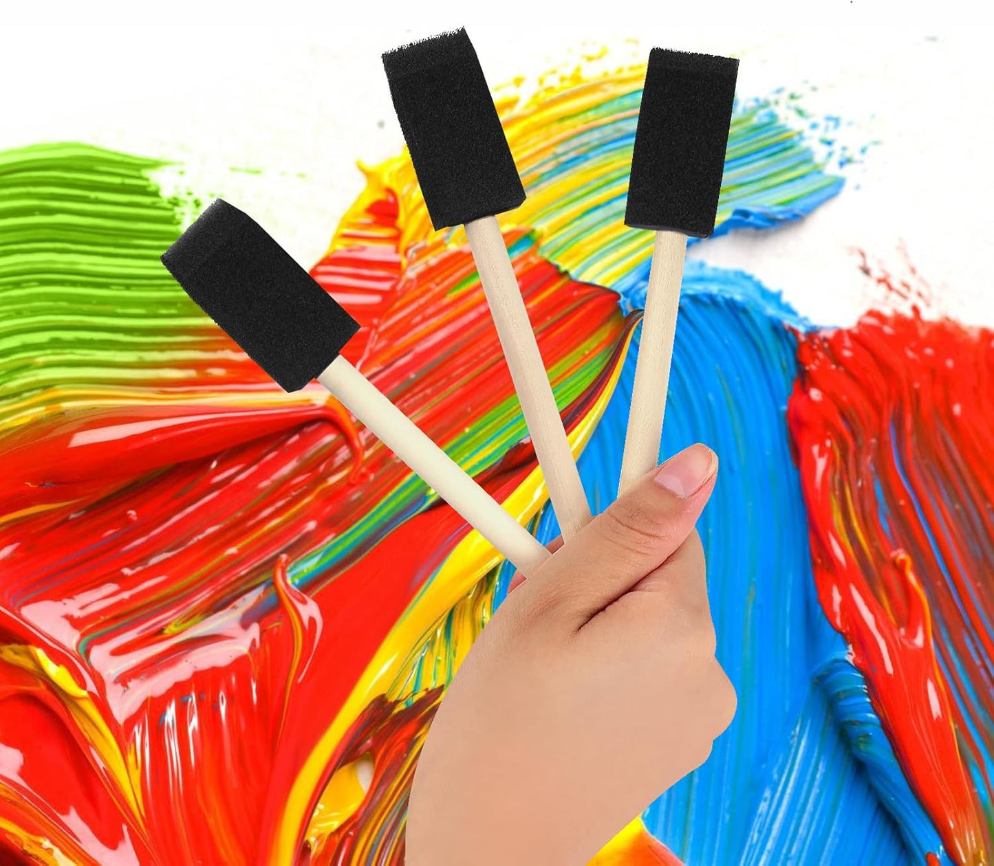 Skiennix Foam Paint Brushes - 1” Wood Handle Sponge Brushes for Staining & DIY Crafts | 40 Pcs Set