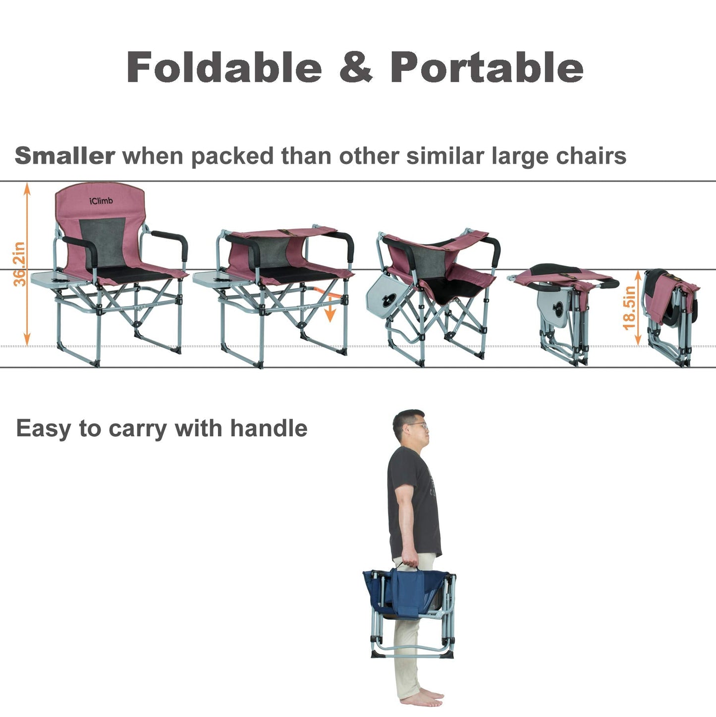 iClimb 1 Light Folding Table and 2 Heavy Duty Compact Folding Chair Bundle for Adults Outdoor Camping Glamping Beach Concert