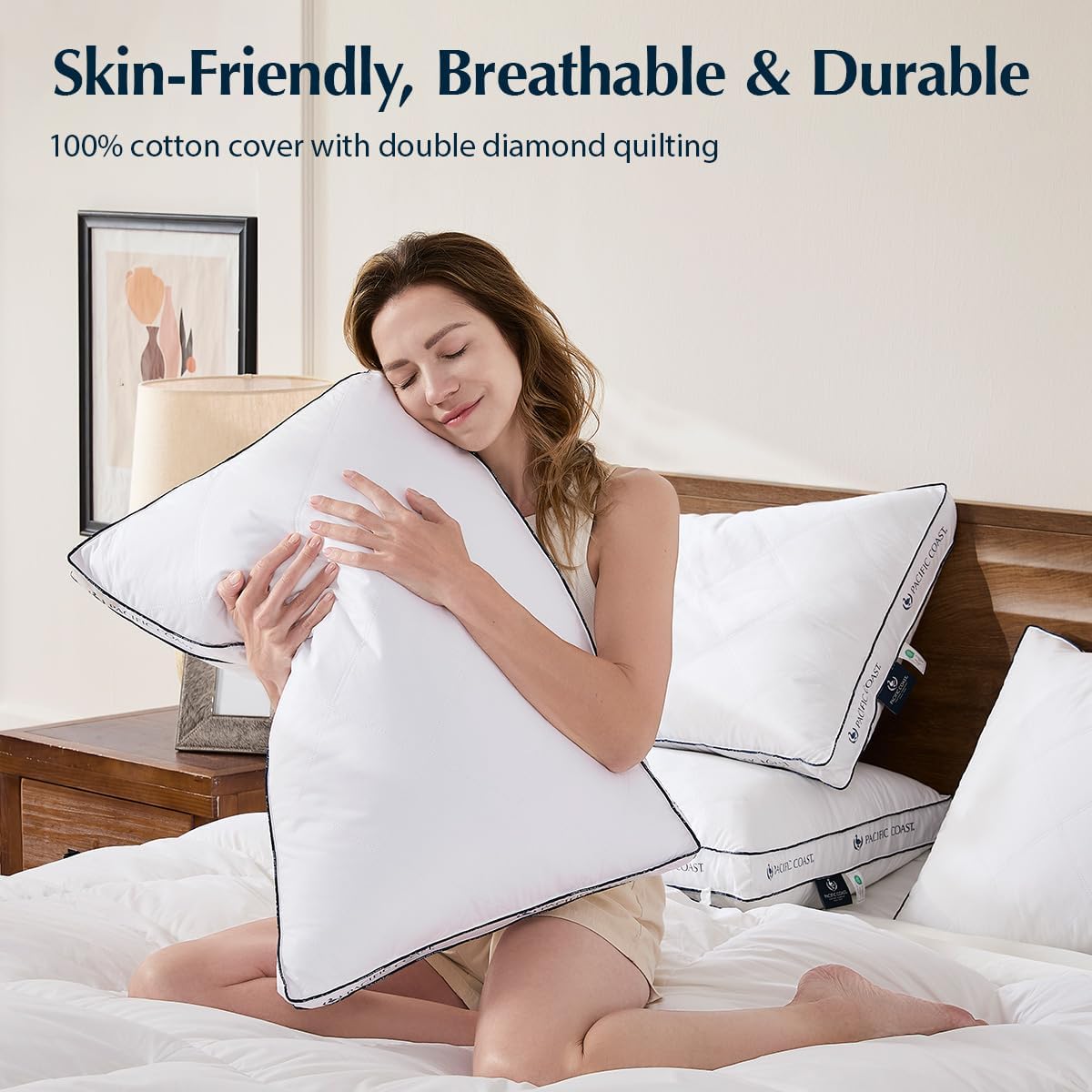 Pacific Coast Gusseted Pillows - Queen Size Set of 2 | Goose Feather & Down Luxury Bed Pillows for Side & Back Sleepers