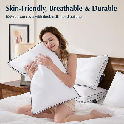 Pacific Coast Gusseted Pillows - Queen Size Set of 2 | Goose Feather & Down Luxury Bed Pillows for Side & Back Sleepers