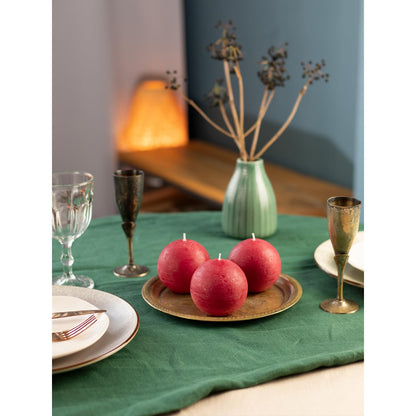 CANDWAX Set of 3 inch Round Ball Candles Set of 3 - Perfect as Christmas Decoration and as Spheres for Home Decor - Unscented Smokeless Dripless Long Burning Dark Red Candles