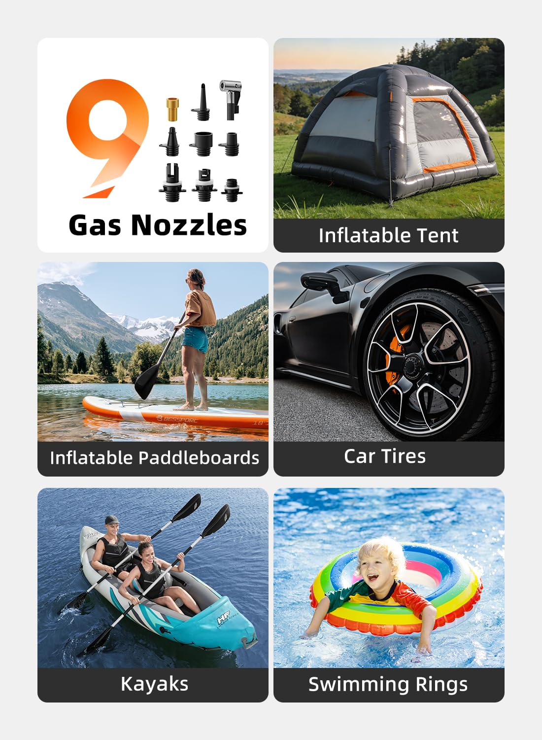 50PSI Paddle Board Electric Pump, Portable Rechargeable SUP Pump with Automatic Power-Off and Deflation Functions, Suitable for Stand up Paddle Boards, Car Tires, Inflatable Boats, and Kayaks