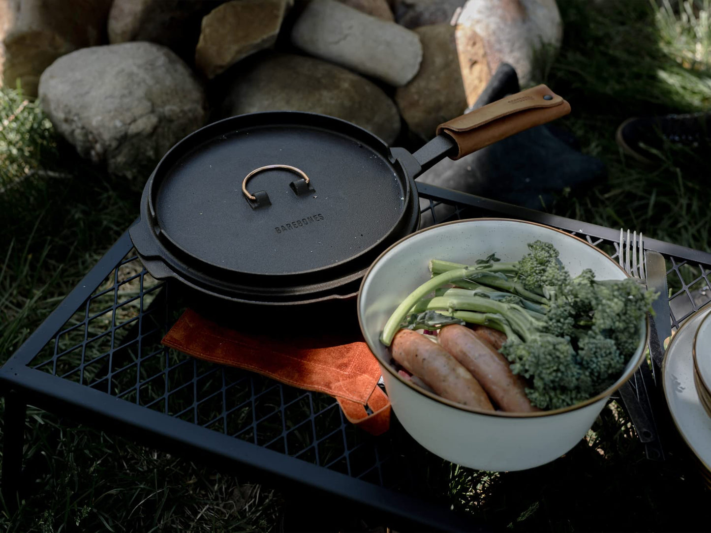 Barebones 10-Inch All-In-One Cast Iron Skillet Set- Skillet with Cast Iron Dutch Oven Style Lid - Camping Cookware Set