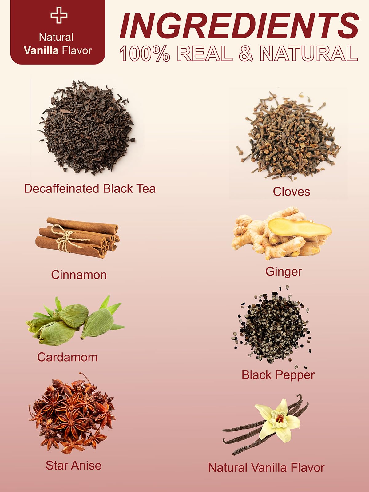 TeeLux Vanilla Decaf Chai Tea Bags, Decaffeinated Black Tea with Cinnamon, Ginger, Cardamom, Natural Vanilla Flavor, Full-bodied & Spicy Flavor, 100 Count