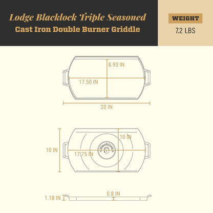Lodge Blacklock 10" x 20" Cast Iron Double Burner Griddle - Triple Seasoned - For Indoor & Outdoor Cooking - Fits Over Two Burners - Easy Cleanup - Non-Toxic Material