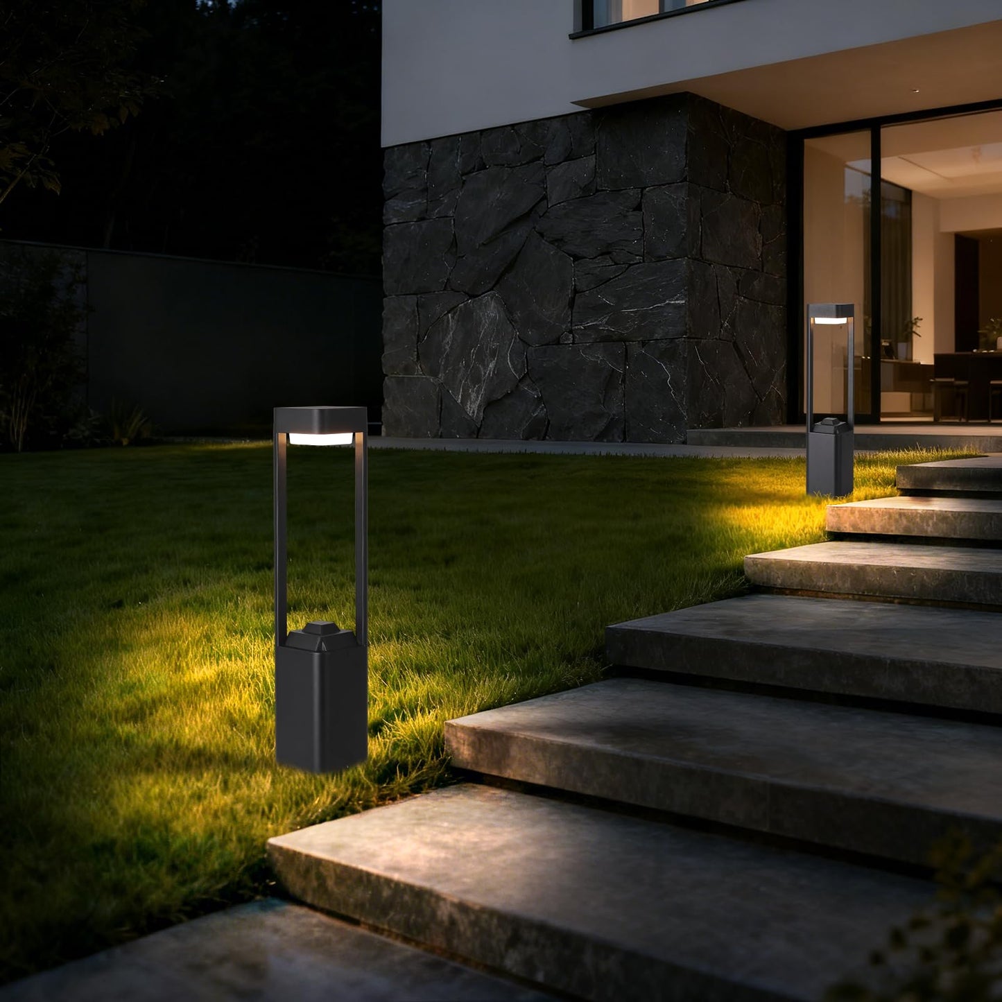 Outdoor Path Lighting Fixture 23.62In Outdoor Landscape Pathway Light Black Aluminum Modern Lawn Floor Light With 3000K LED Bollard Lighting Outside Housing Waterproof Post Lantern For Patio Entrance