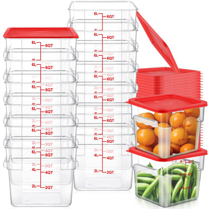 Ziliny 15 Sets 6 Qt Square Food Storage Containers with Lids Commercial Polycarbonate Containers Dough Proofing with Scale Clear Airtight Cereal for Pantry Home Restaurant