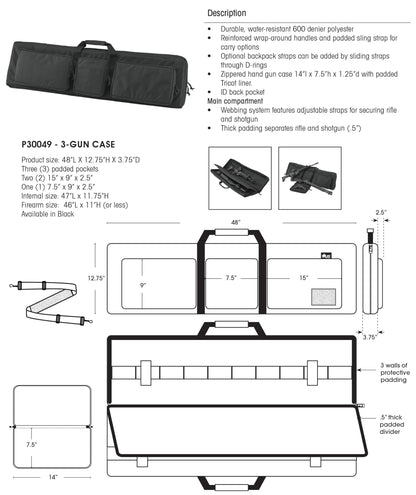 US PeaceKeeper Products P30049 - 3 Gun Case (48-Inch) - Heavy-Duty Water-Resistant Fabric - Easy to Carry - Locking Double Zippers - Lifetime Warranty - Black