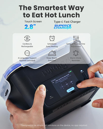 LUNCHGO® G1 Cordless Electric Heated Lunch Box, Battery Powered Self Heating Lunch Box, 5-Cup Capacity, 250°F Max, Scheduled Heating, Rechargeable Food Warmer for Work, Travel & Outdoor Use