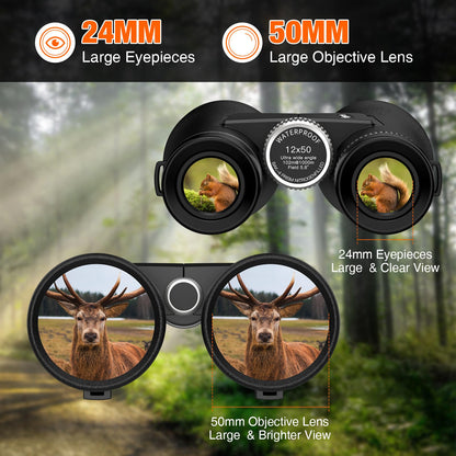 Sogries Binoculars for Adults High Powered Waterproof Compact Binoculars for Bird Watching Travel Low Light Vision Hunting Stargazing Concert Sports Long Range Birding Binocular (ED 12X50)