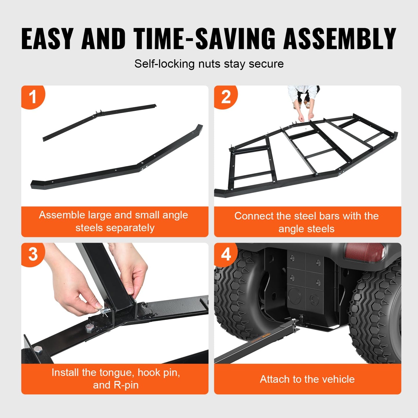VEVOR Driveway Drag, 84" Width Tow Behind Q235 Steel Grader with Adjustable Bars, Support up to 50 lbs, for ATVs, UTVs, Garden Lawn Tractors, Black