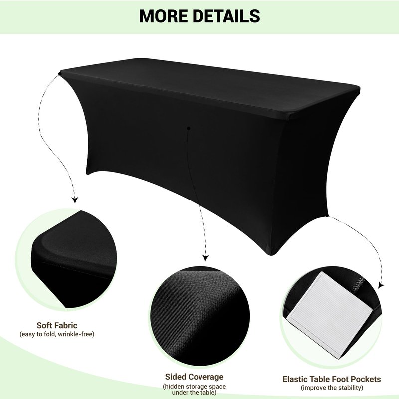 Obstal 4ft Stretch Spandex Table Cover - 4 Pack Universal Rectangular Fitted Tablecloth Protector for Wedding, Banquet and Party, Black