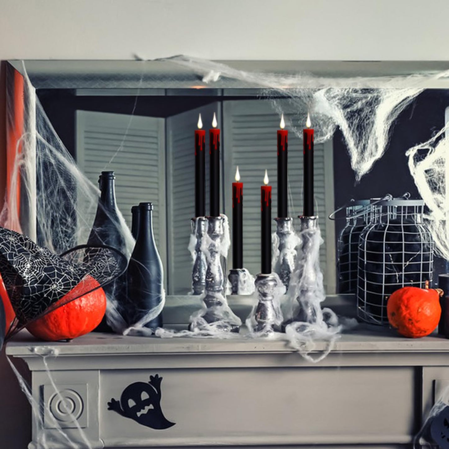 Wondise Halloween Flameless Taper Candles with Remote and Timer, Battery Operated 3D Wick Flickering with Blood Dripping Halloween Candles for Spooky Horror Home Halloween Decoration