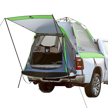 JOYTUTUS Semi-Automatic Truck Bed Tent with Awning, Easy Set-up with Pre-Assembled Design, 2 Person Portable Truck Camping Tent with Rainfly for 5.5FT-5.8FT Pickup Truck Bed, Waterproof PU2000mm